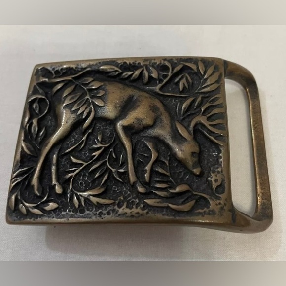 Tech Ether Guild Whitetail Deer 1975 Belt Buckle Solid Brass Vintage - Picture 1 of 3